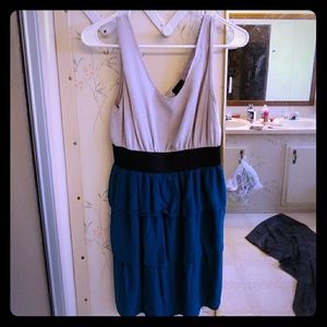 Gray and blue ruffled dress